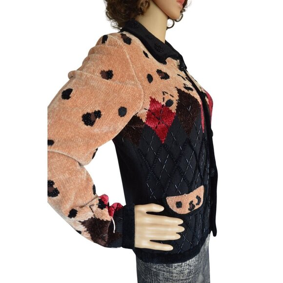 Vintage 90s Berer NWOT Beaded Diamond Leopard Cardigan Women Small Glam Rock Lux - Picture 4 of 11